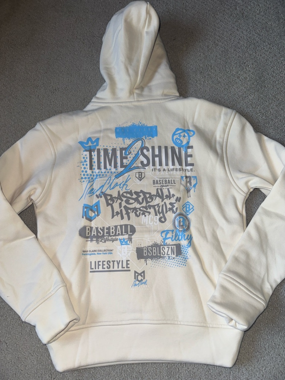 New! Baseball 101 Cream Hoodie - Boys M Cream Pullover Hoodie